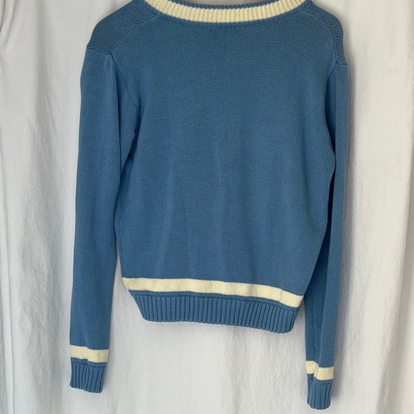 Brand New Brandy Melville -Blue V-Neck Sweater with Cream Accents - Picture 5 of 6